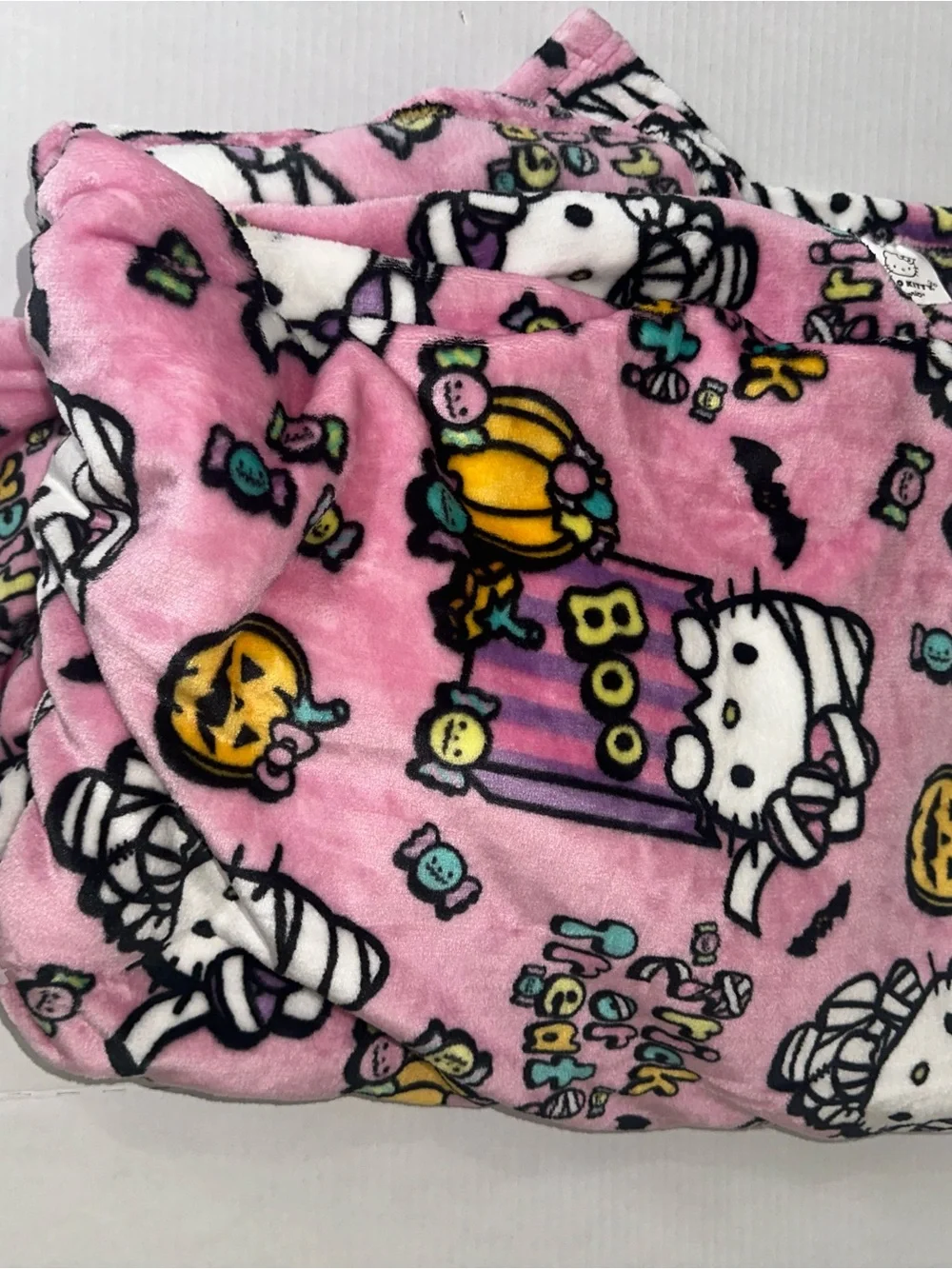 Hello Kitty Pink Halloween Throw Blanket - Trick or Treat Design
